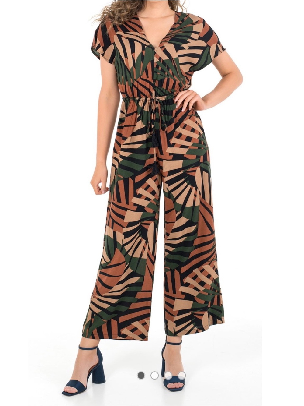 Molly Bracken 2X Tropical Palm Print Wide Leg Jumpsuit Viscos